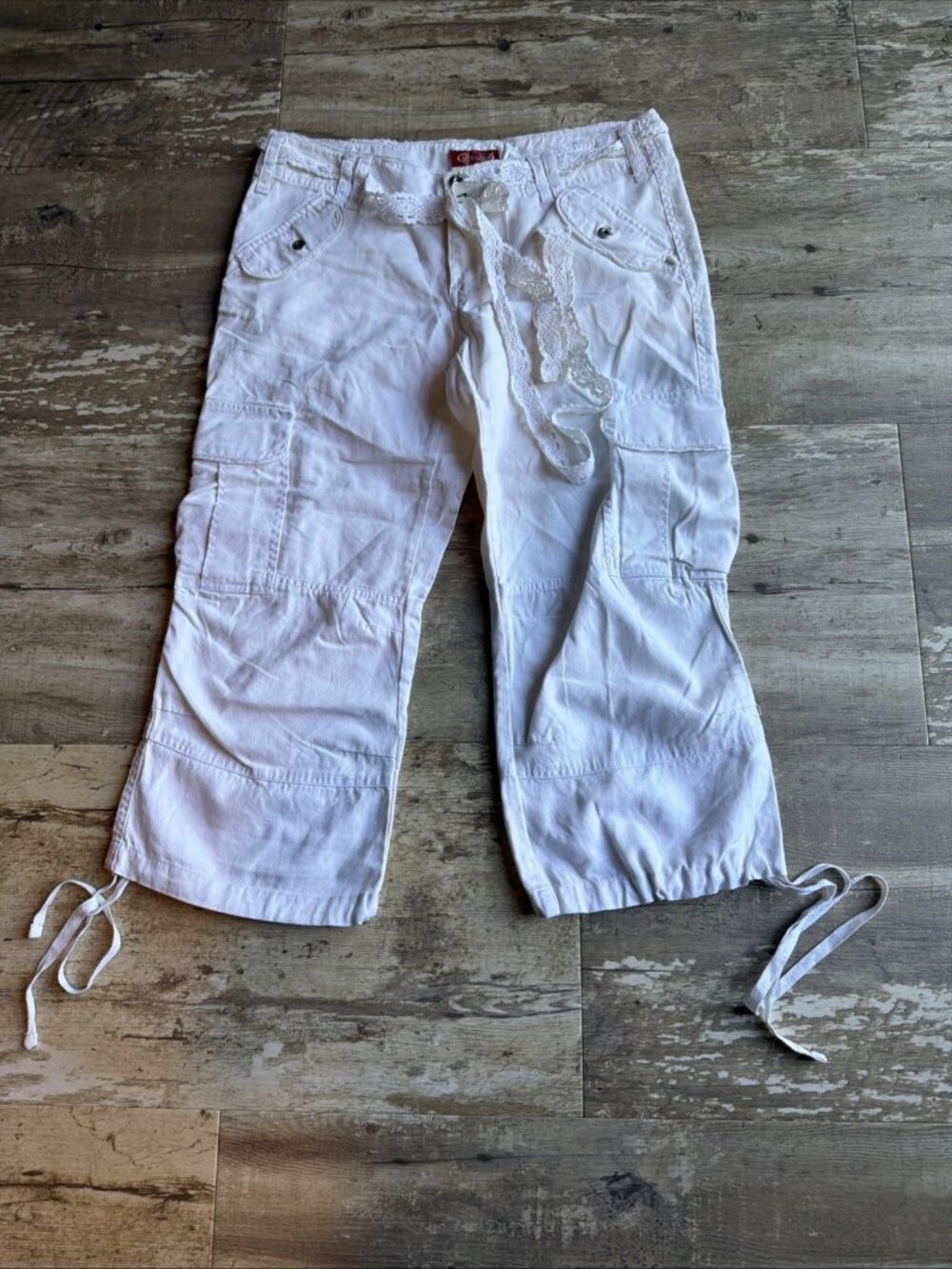 VTG BE BOP White Cargo Capri Cropped Pants Y2K Lace Women’s 9